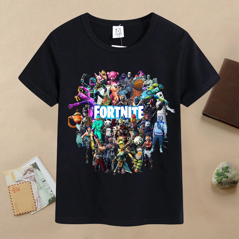 T-shirt de verão para criança Fortnites, com estampado de figura de jogo em estilo cartoon, T-shirt casual desportiva para rapaz, manga curta, vestuário infantil