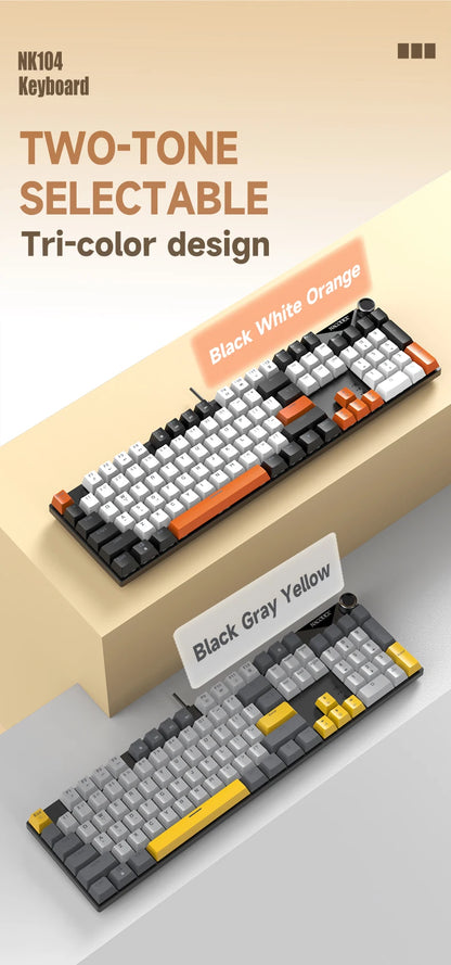 Teclado mecánico AJAZZ NK104 con cable, teclas de doble inyección, 104 teclas, hot-swapping y retroiluminación LED híbrida para gamers, compatible con laptop y PC
