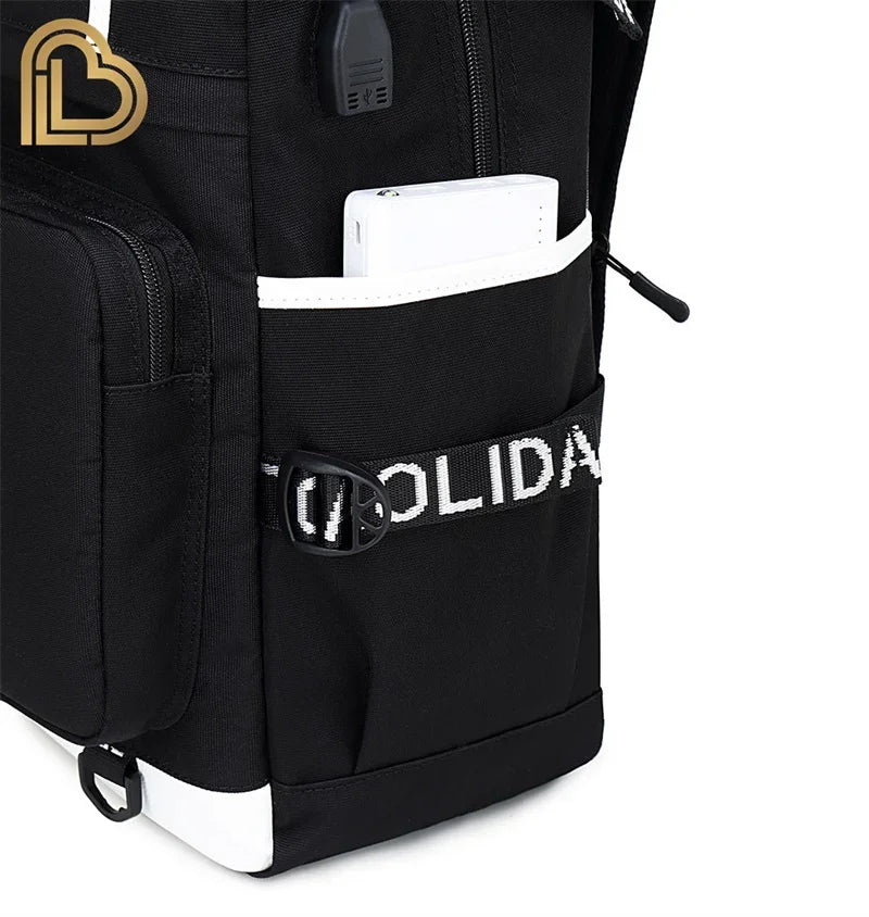 Red Jade F-Fortnited Battle Royale Backpack with USB Charging Anime Figures Study Stationery Compartment for Students Mochila