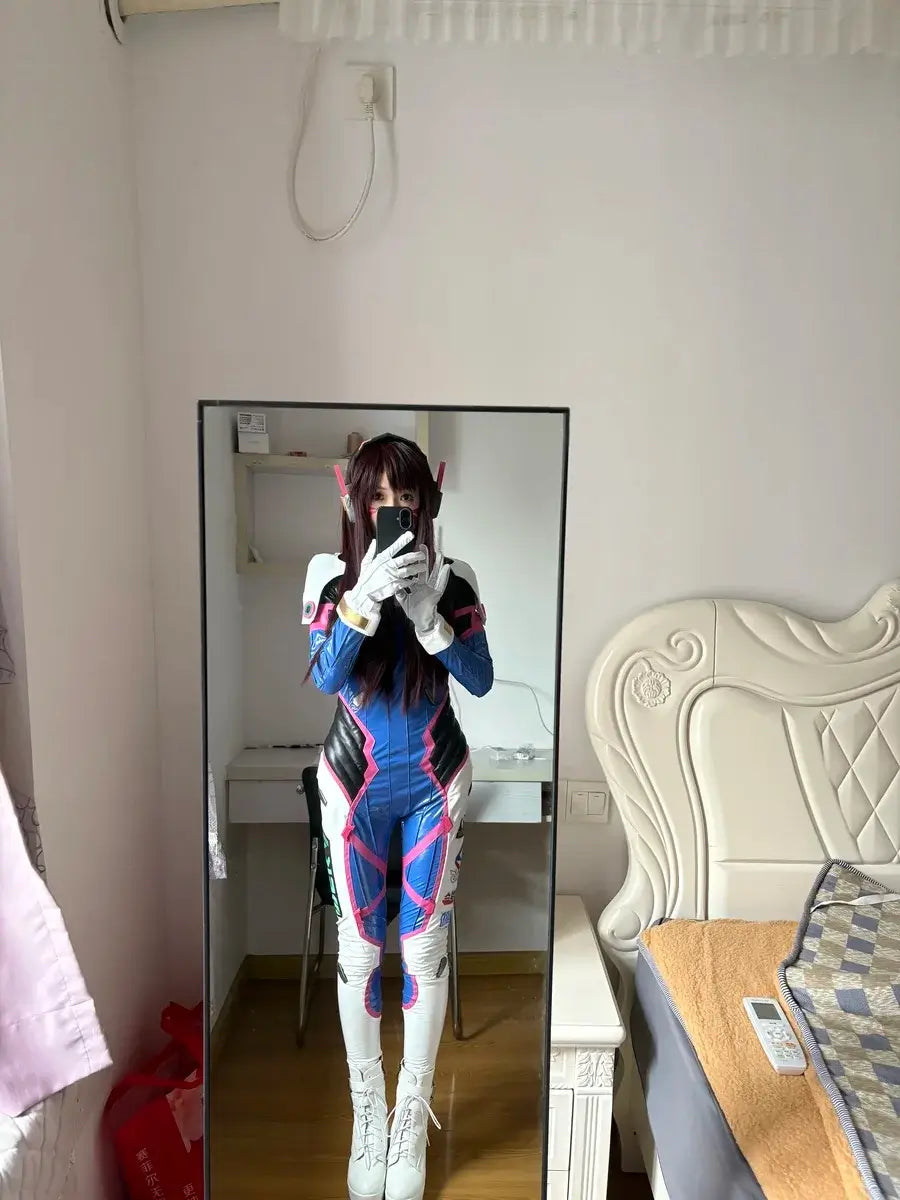 Game Overwatch Dva Song Hana Cosplay Costume Women Cute Elasticity Leather Jumpsuit Zentai Suit Halloween Carnival Party Clothes