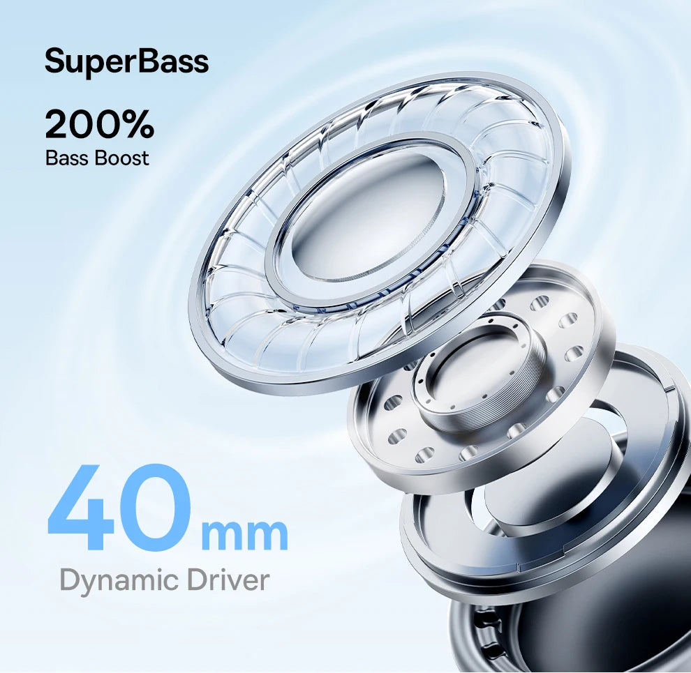 Baseus kabellose Bluetooth 5.3 Over-Ear-Kopfhörer – HiFi-40mm-Treiber, faltbares Headset mit 70H Wiedergabezeit und Spatial Audio
