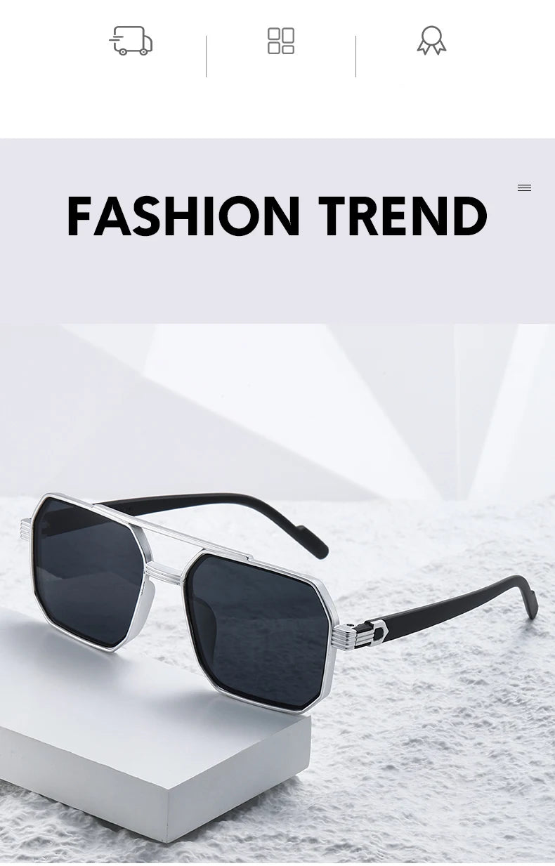 2pcs Trendy Metal Polygonal Pilot Women Sunglasses Luxury Double Beam Men Sunglass Outdoor Driving Shade Sunglasses Unisex UV400