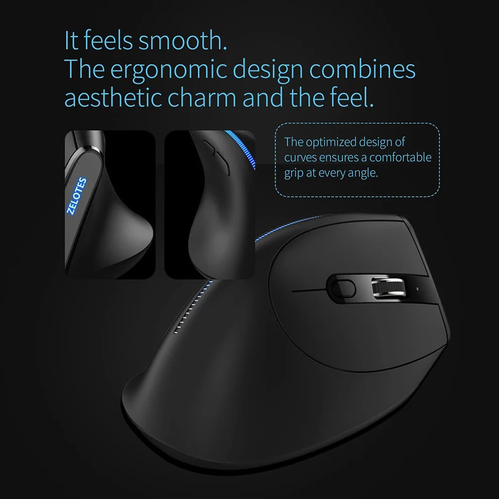 JOMAA 2.4G Wireless Vertical Mouse Rechargeable Ergonomic Mouse with 3 Adjustable DPI, USB Optical Wireless Mouse for Laptop, PC & Office