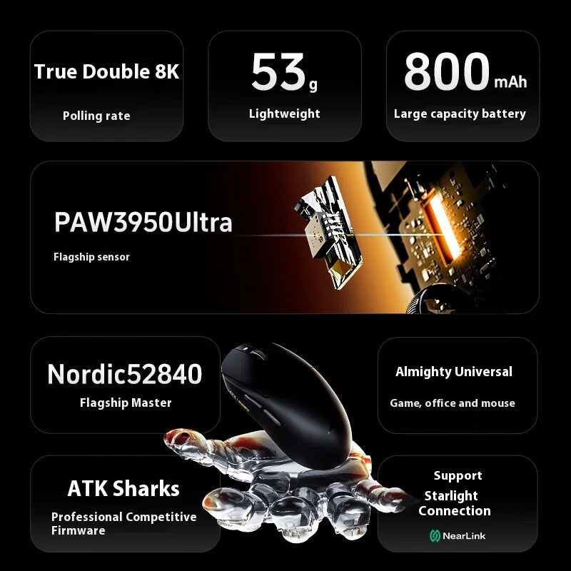 Mouse Gaming Wireless ATK A9 Plus A9/A9 SE/A9 Pro Tri-Mode 8K, Leggero, A9 Ultimate per E-sport e PC, Regalo Personalizzato