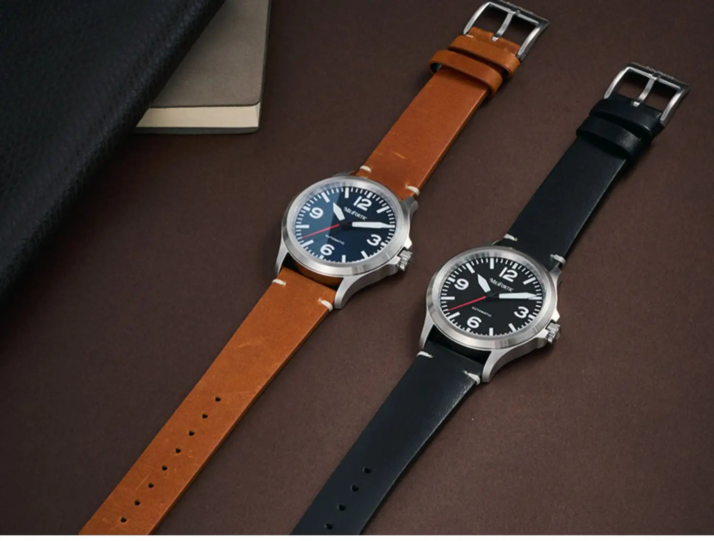 Milifortic Military Watch 39mm NH38 Automatic Mechanical Movement Retro Sapphire Crystal BGW9 Lume Leather Strap 10Bar Watch for Men