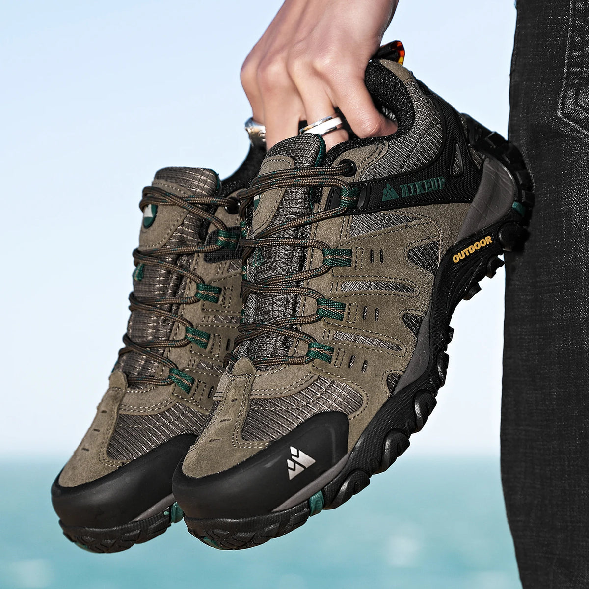 HIKEUP Herre-vandresko i ruskind, udendørssko, slidstærke herresko til trekking, vandring, jagt og taktiske sneakers