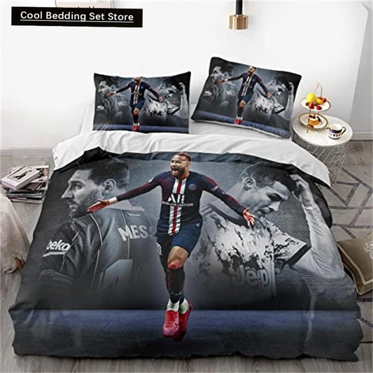 La Liga Neymar, Messi, Cristiano Ronaldo 3-piece Bedding Set with Cartoon-themed Duvet Cover, Breathable Microfiber Material