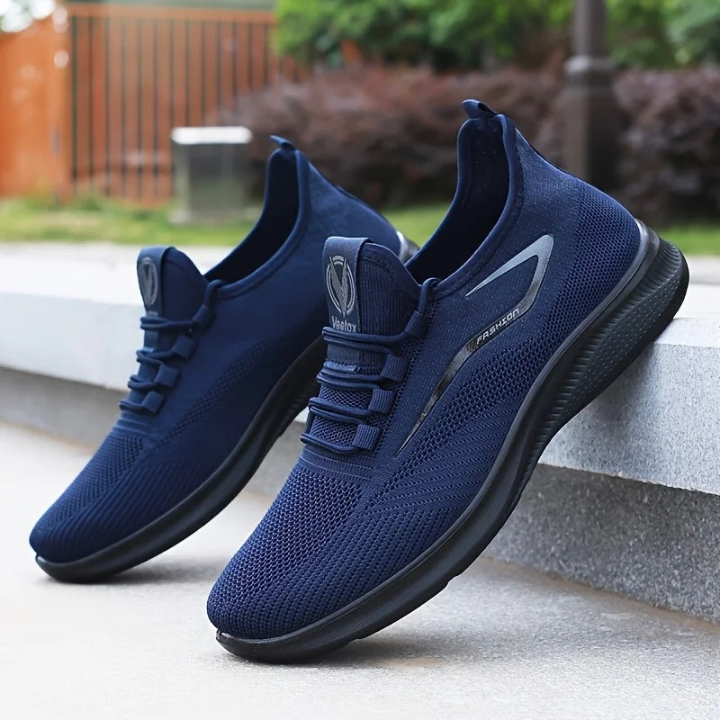 Baskets légères et respirantes en tricot pour hommes, chaussures d'entraînement antidérapantes pour la course à pied, basket-ball, chaussures de sport noires et blanches, semelle en PU