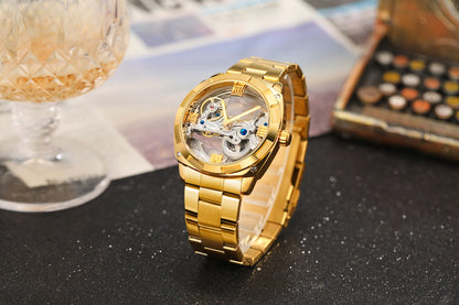 2024 Top Brand Luxury Stainless Steel Skeleton Tourbillon Automatic Movement Men's Watch Mechanical Waterproof Luminous Wrist Clock
