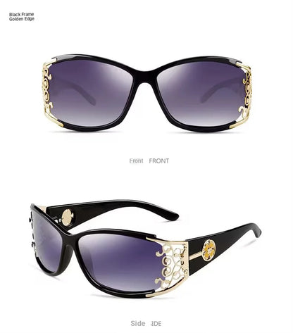 New wraparound diamond metal shiny polarizing driving sunglasses, vintage fashion, personalized trend, hollow-out lace