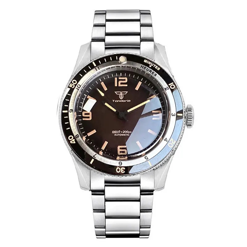 Tandorio NH35A PT5000 Mechanical Men's Watch 20BAR Waterproof Sapphire Luminous Red Black Dial Stainless Steel Bracelet New Clock