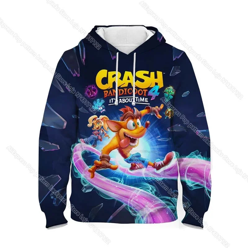Kids Crash Bandicoot On the Run Hoodies Spring Boys Girls Cartoon Anime Sweatshirt Children Tops Coat Toddler Pullovers