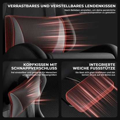 Gaming Chair Ergonomic Gaming Chair with Lumbar Pillow and Headrest, Gamer Chair Height Adjustable, PC Chair for Adults Girls Boys, Black Grey