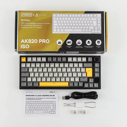 Layout ISO-ES EPOMAKER X AJAZZ AK820 PRO 75% spagnolo, tastiera meccanica cablata/2.4GHz/BT con schermo e manopola per PC/Mac