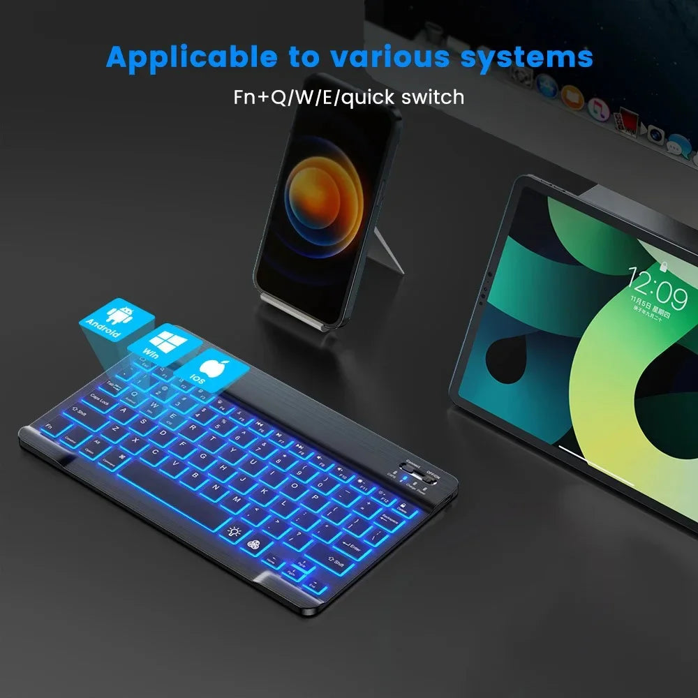 Mini Backlit RGB Bluetooth Wireless Keyboard 2.4G Mouse For Tablet Cell Phone Windows Android iOS Ultra Light Slim iPad Keyboard