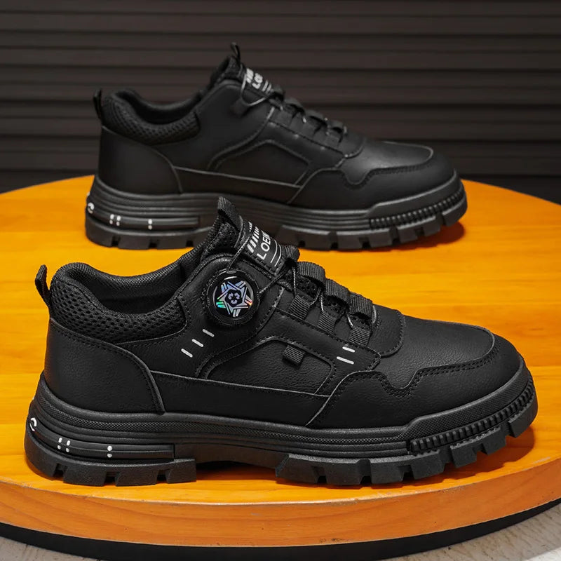 Men's Workwear Rotary Buckle Sneakers - Thick Sole Non-Slip Outdoor Shoes, Fashion Chunky Platform Walking Shoes for Men