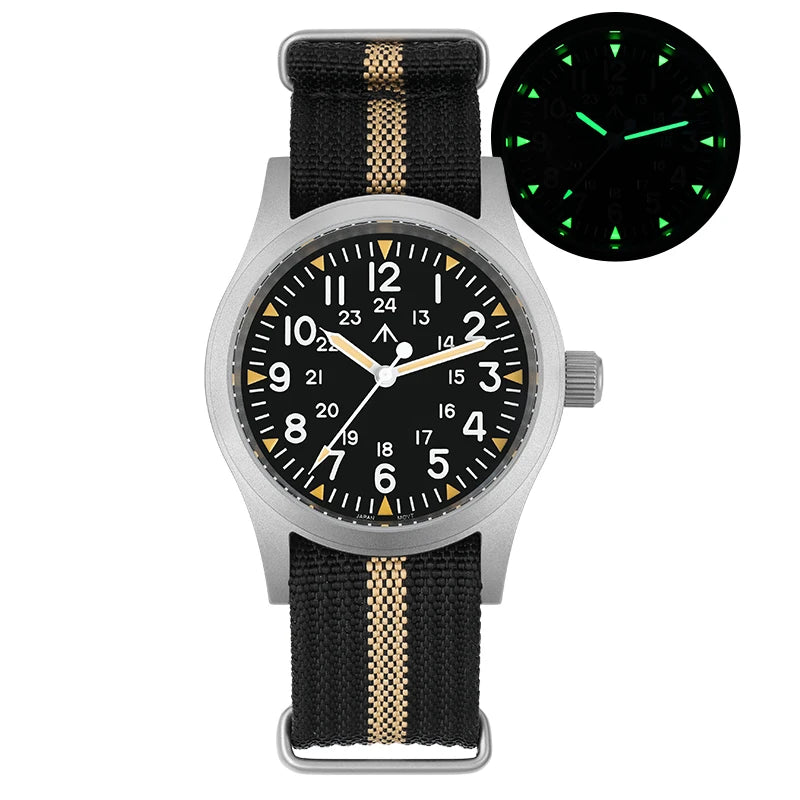 Militado ML05 38mm Vintage Watch VH31 Quartz Movement Field Watches Domed Sapphire Crystal With High Clear AR Coating Wristwatch