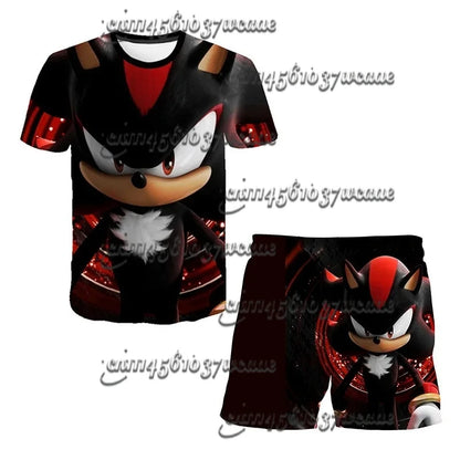 Bandai Animation Game Sonic Character Series T-shirt Set COS Universal Summer Oversized Short Sleeve Shorts New FamilyMatching