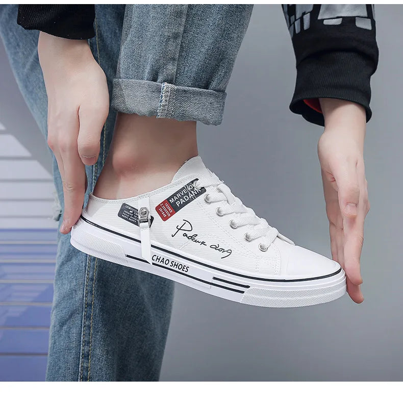 Tendance Designers hommes demi pantoufles été homme chaussures vulcanisées antidérapant résistant à l'usure chaussures en toile chaussures à bouche peu profonde pour hommes