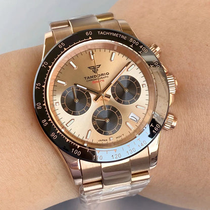 Luxuriöse VK63 Herrenuhr mit Quarzwerk, Business-Chronograph, 39mm, Stahl/Roségold, Datum, leuchtendes Zifferblatt, voll funktionsfähiger Chronograph
