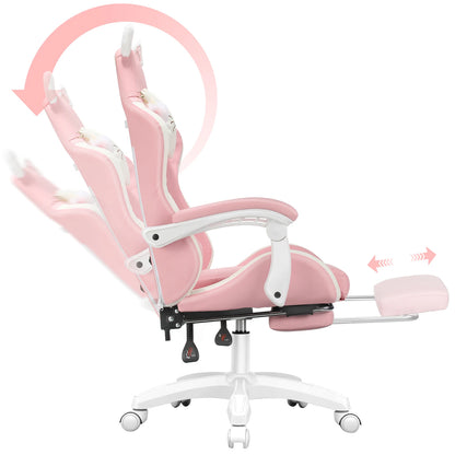 Cat Ear Gaming Chair with Footrest, Ergonomic Computer Gaming Chair with Lumbar Support, Adjustable Height 360° Swivel Racing Chair
