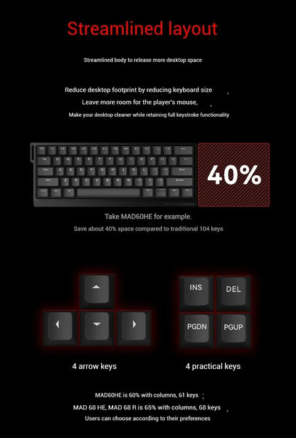 Madlions mad60he Mad60 Mad68 HE Mechanical Keyboard Magnetic Switch Mad60he Wired Game Keyboard Rapid Trigger Rgb Keyboard