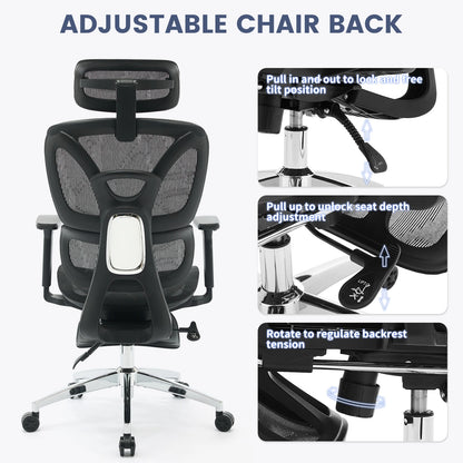 Ergonomic Office Chair, High Back Mesh Desk Chair w/Footrest, Dynamic Lumbar Support, Adjustable Headrest 90-125° Tilt Backrest
