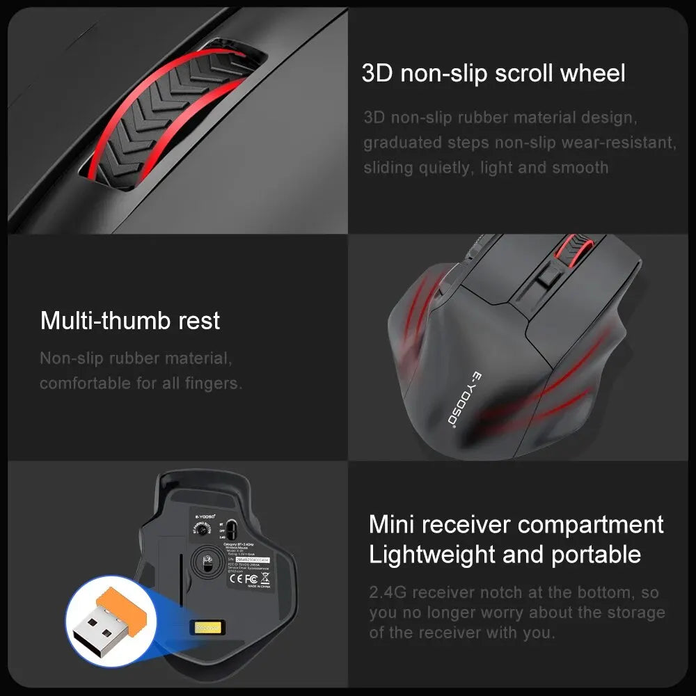 E-YOOSO X-31 Pro USB Gaming Large Mouse Support Bluetooth 2.4G Wireless PAW3212 4800 DPI for Gamer Mice Computer Laptop PC