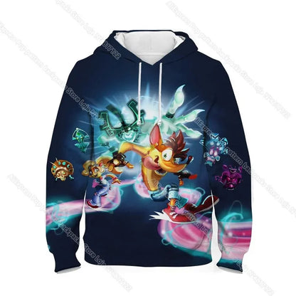 Kids Crash Bandicoot On the Run Hoodies Spring Boys Girls Cartoon Anime Sweatshirt Children Tops Coat Toddler Pullovers