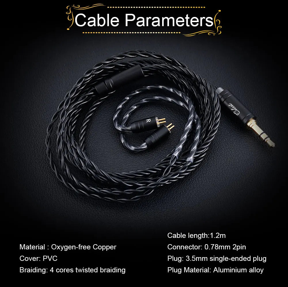 Celest Wyvern Black In-Ear Monitor Wired IEM Gaming Earbuds with Microphone HiFi Bass 10mm Driver Detachable Cable