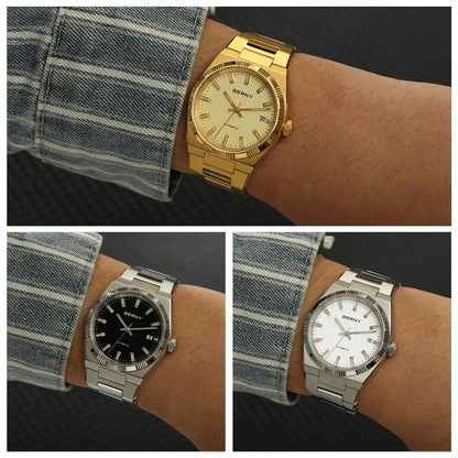 Relógio automático para homem BERNY, dourado, vidro de safira, ponteiros luminescentes, 100 % original, equipado com um movimento PT5000, revestimento antirreflexo, modelo de luxo com luneta intercambiável, estanque até 5 ATM.