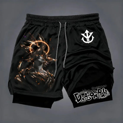 Dragon Ball Men's Quick-Drying Double-Layer Son Goku Shorts Summer Sports Fitness Anime-Inspired Active Wear Fake Two-Piece