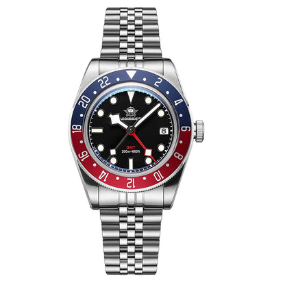 Montre de plongée pour homme ADDIESDIVE GMT515-24H – Étanchéité 200 m, verre bombé, revêtement luminescent BGW9, boîtier en acier inoxydable, affichage analogique
