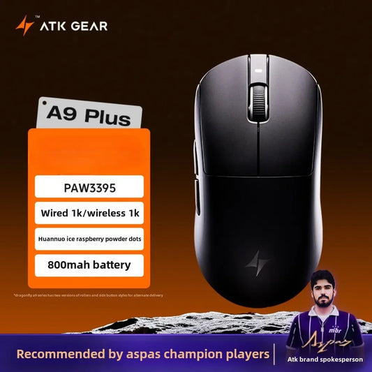 ATK Dragonfly A9 trådlös Bluetooth-gamingmus med ergonomisk design, snabb respons, PAW3950 Ultra, 800mAh, lättvikt, 8KHz e-sport