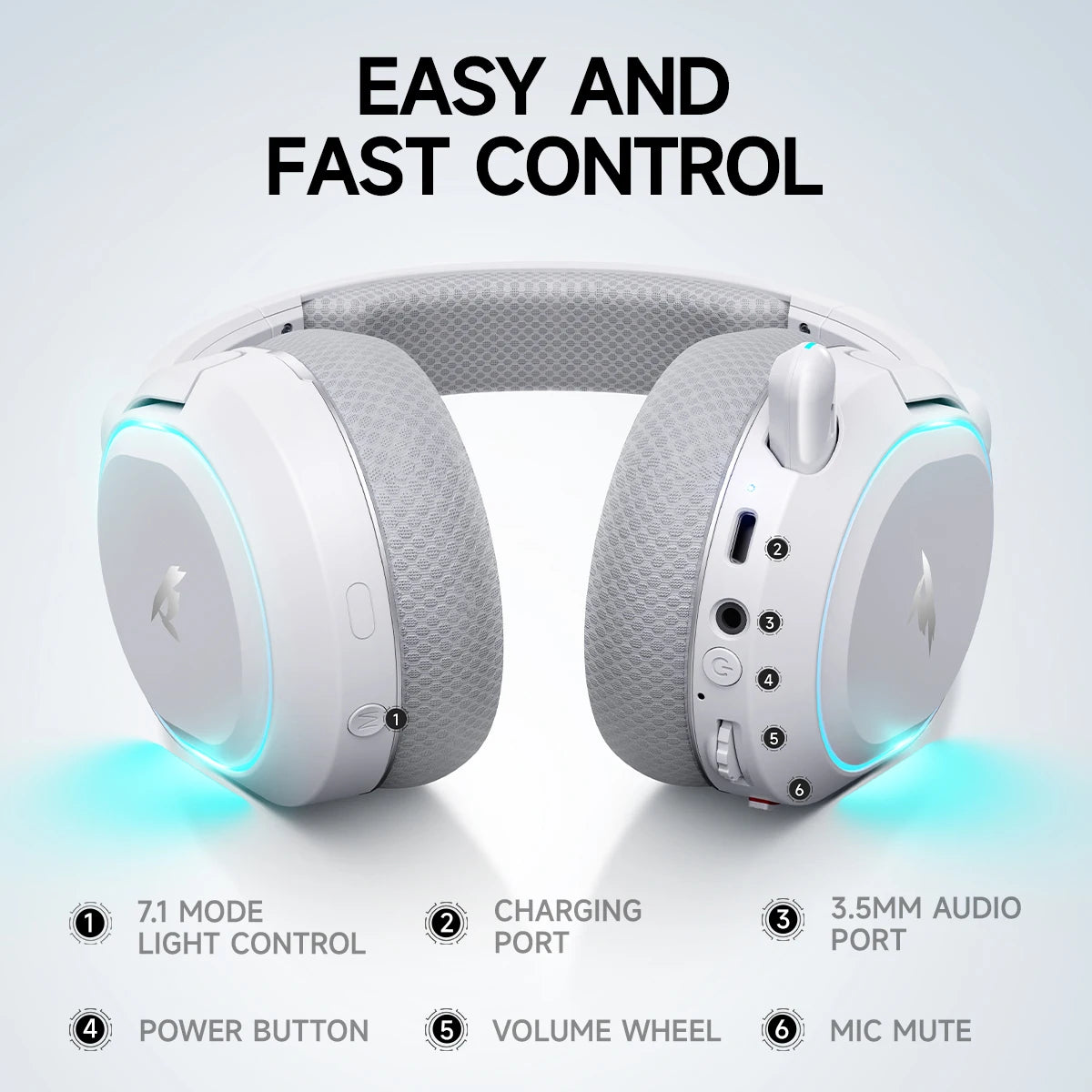 Auscultadores Gaming Sem Fios Picun G2 Bluetooth 5.3 – Som Surround 7.1, Baixa Latência de 5ms e Microfone ENC para PC, PS5, PS4, Switch e Mobile