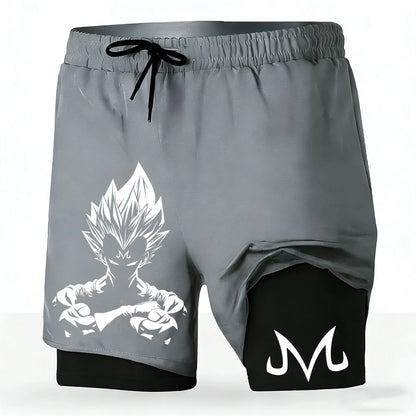 Men's Dragon Ball Anime 2-in-1 Running Shorts Majin Vegeta Print Quick Dry Athletic Workout Shorts 2026 New Unisex