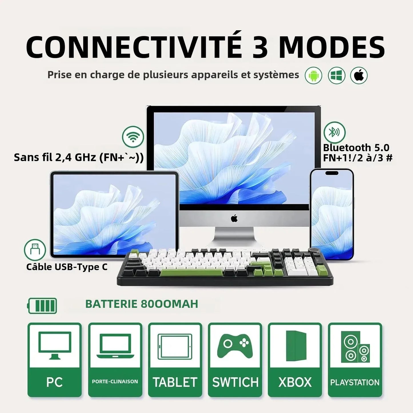 Tastiera meccanica gaming AULA F99PRO 99 tasti, tri-mode wireless, hot-swappable, struttura gasket, tastiera personalizzabile con manopola multimediale