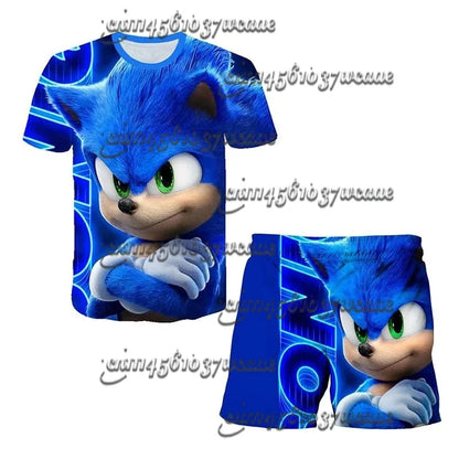 Bandai Animation Game Sonic Character Series T-shirt Set COS Universal Summer Oversized Short Sleeve Shorts New FamilyMatching