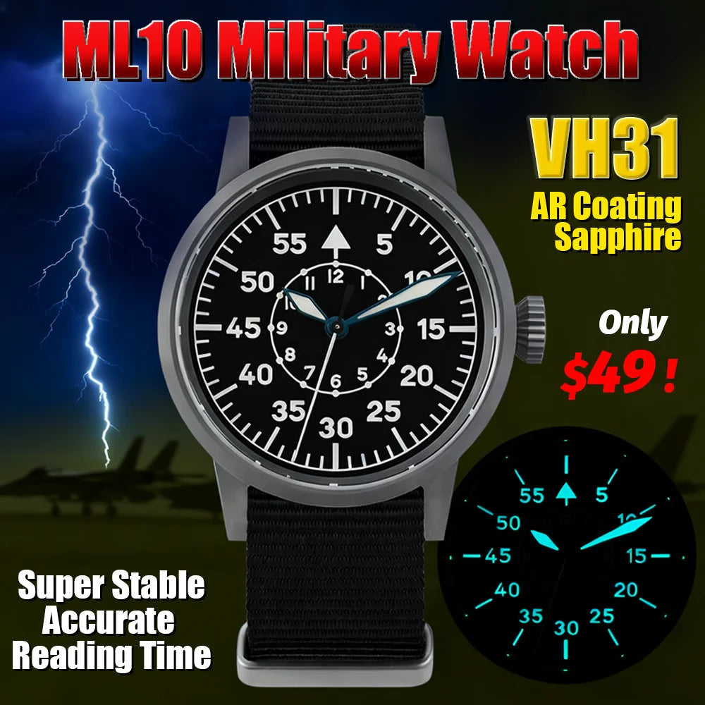 Militado ML10 Quartz Watch VH31 Sweeping Second Movement Sapphire Crystal BGW9 Luminous 10Bar Waterproof 36.9mm Vintage Watches