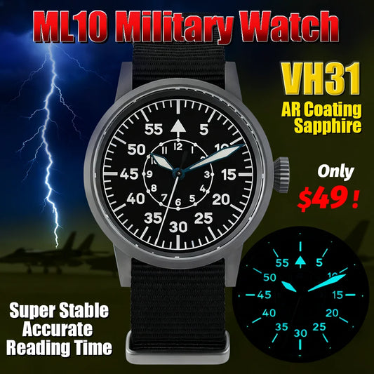 Militado ML10 Quartz Watch VH31 Sweeping Second Movement Sapphire Crystal BGW9 Luminous 10Bar Waterproof 36.9mm Vintage Watches