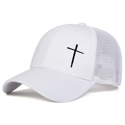 Unisex Cross Embroidery Baseball Net Caps Adjustable Casual Hats Spring and Summer Outdoor Sunscreen Hat