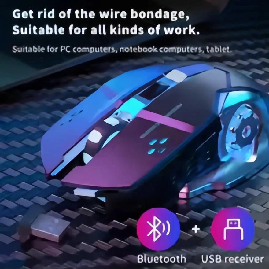 Ratón gaming inalámbrico recargable – Bluetooth/USB silencioso, retroiluminación RGB, e-sports para PC