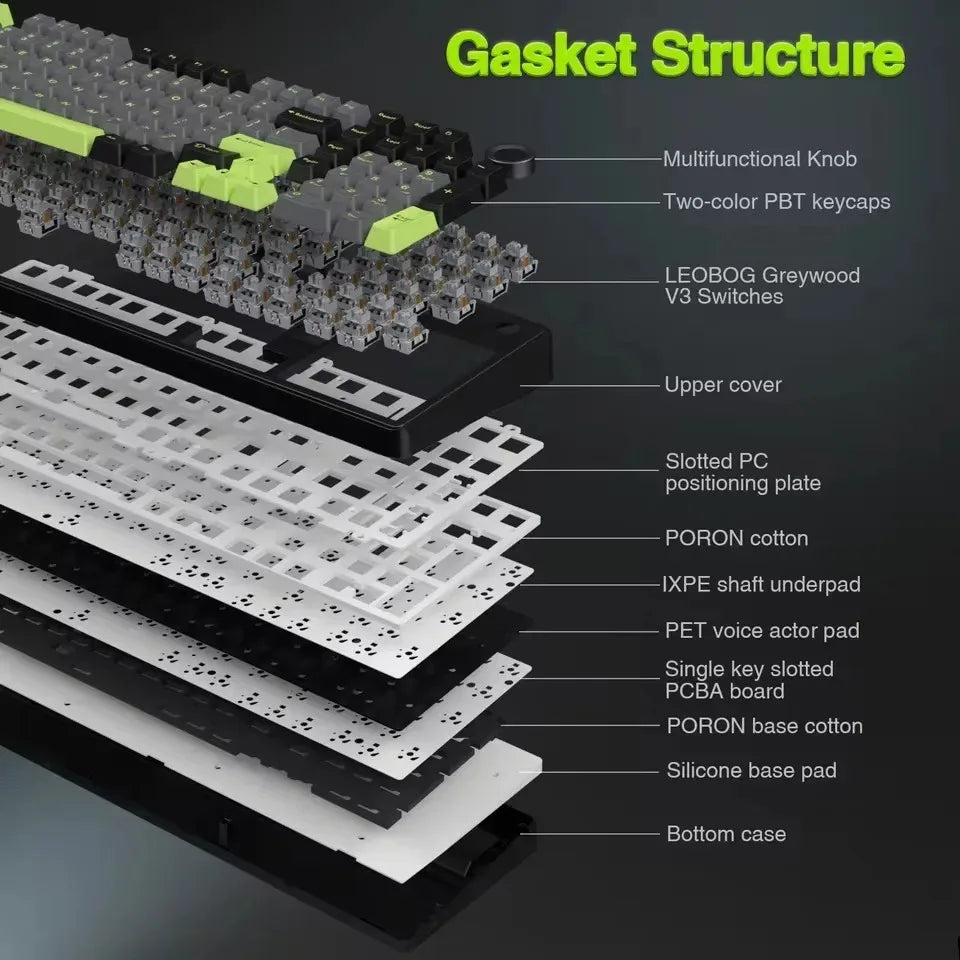AULA F99 PRO Wireless Gaming Mechanical Keyboard 99 Keys Hot Swappable Gasket Structure 96% 8000mAh Battery Keyboard with Knob