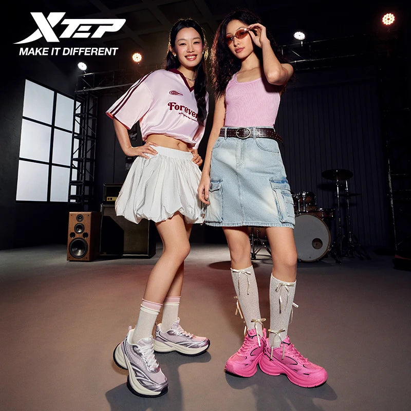 Xtep Basque 3 Sneakers Women Lightweight Wear-Resistant Trendy Durability Thick Sole Casual Sports Female Shoes 874218320006
