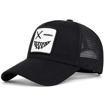 Unisex X-baseballpet met geborduurde lachende gezichtjes en tanden – Lente/zomer – Outdoor-zonnehoed – Verstelbare casual truckerpetten