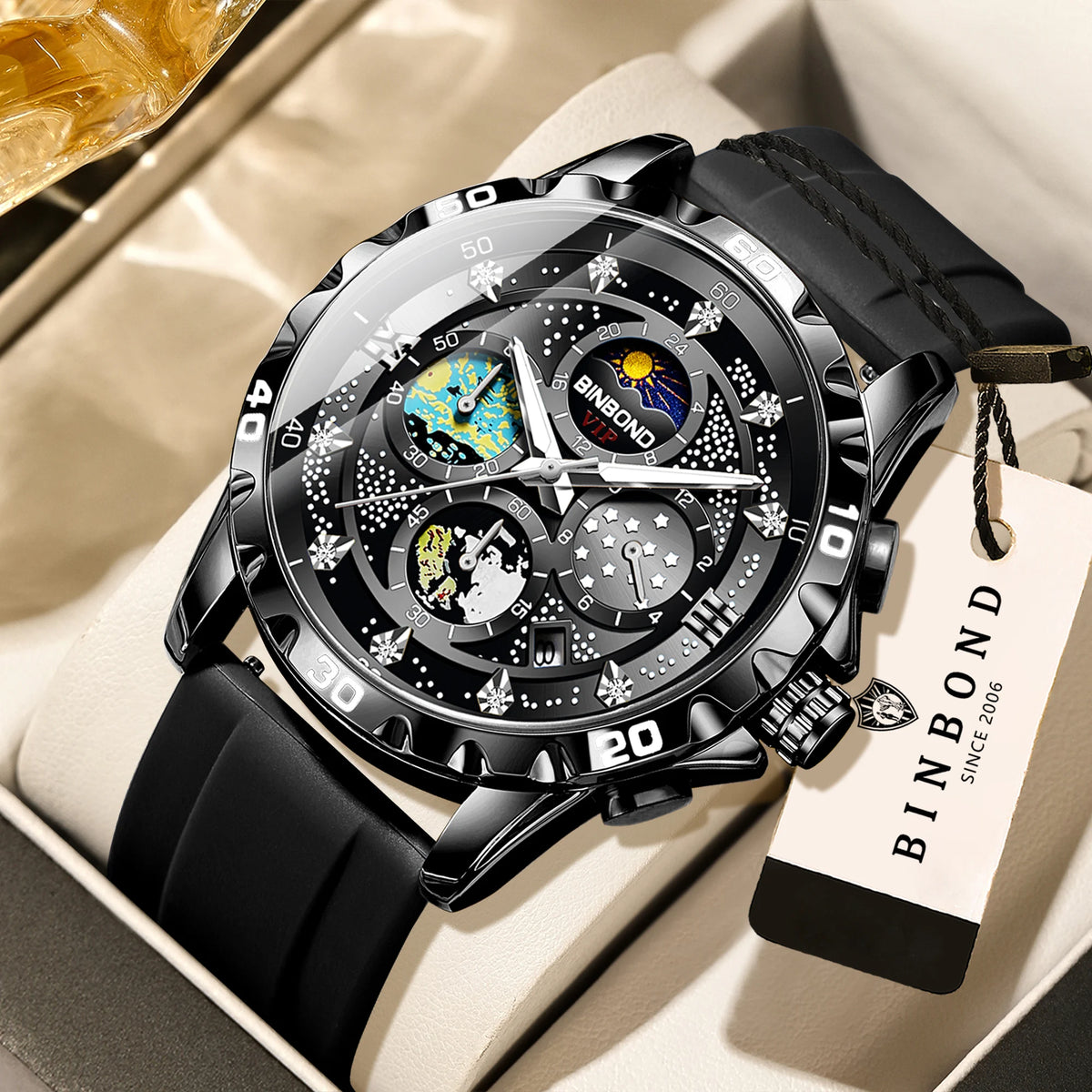 Montres à quartz de luxe BINBOND pour hommes, lumineuses, étanches, chronographe avec date automatique, style business, sport et mode décontractée