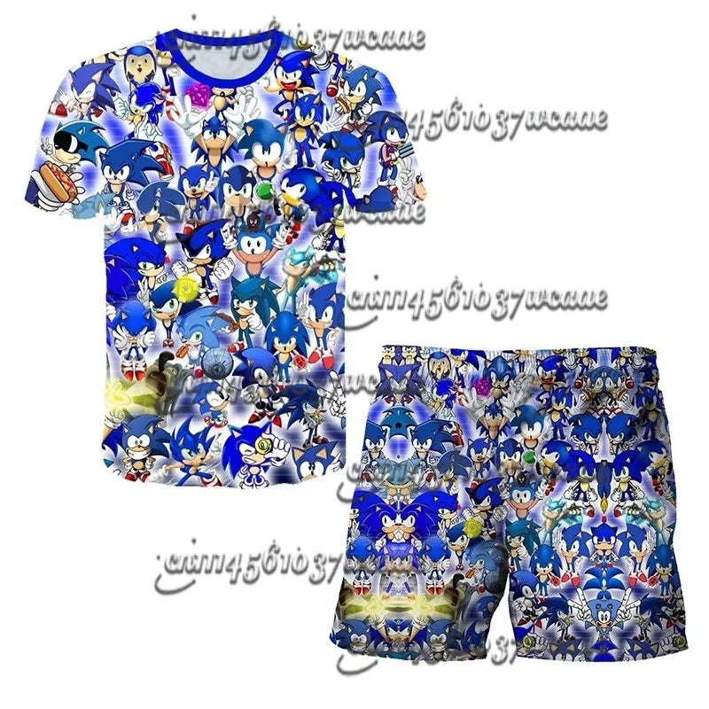 Bandai Animation Game Sonic Character Series T-shirt Set COS Universal Summer Oversized Short Sleeve Shorts New FamilyMatching