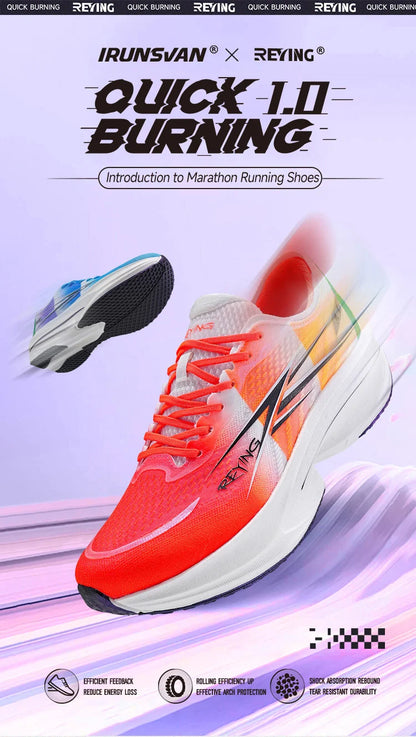 IRUNSVAN Co branded fast burning 1.0 carbon plate running shoes for men's marathon training shock-absorbing and breathable