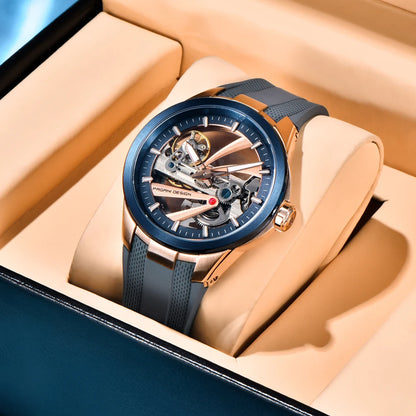 Montre pour homme PAGANI DESIGN – Modèle mécanique automatique de luxe, type « squelette » (à cœur ouvert), doté d’un tourbillon, verre saphir avec traitement antireflet, étanche et luminescent.