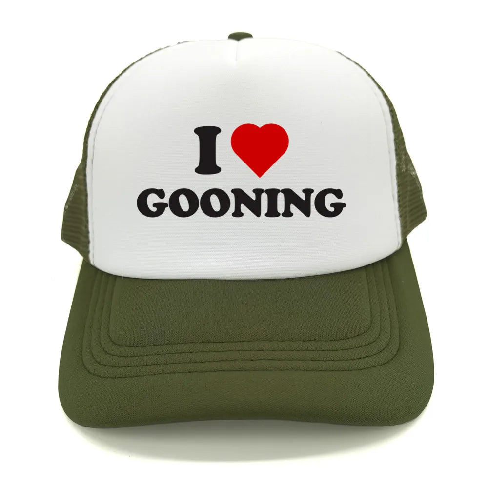 Αστεία καπέλα μπέιζμπολ «I Love Gooning» – Δροσερά καλοκαιρινά ανδρικά καπέλα από πλέγμα – Χιουμοριστικά καπέλα τύπου «Trucker» – Unisex καπέλα από πλέγμα για υπαίθριες δραστηριότητες – MZ-080